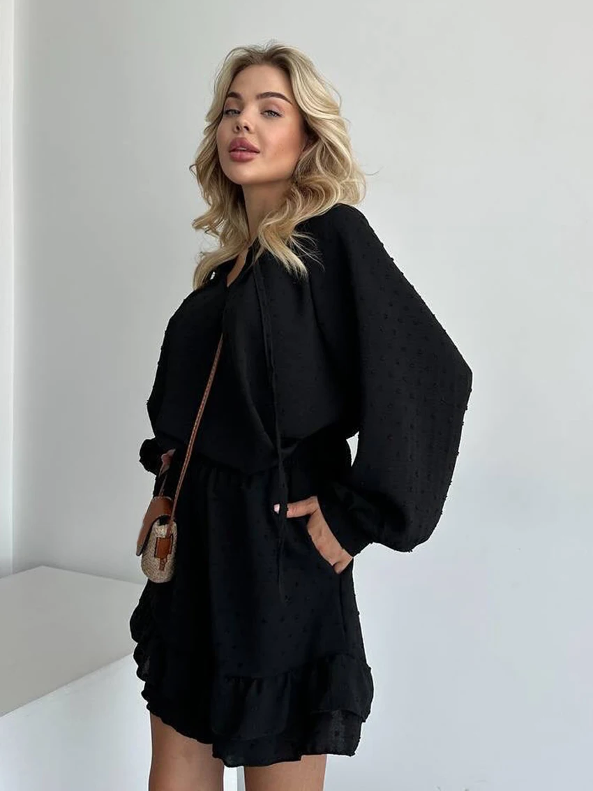 Marthaqiqi Casual Ladies Pajamas Set Lace Up Sleepwear Long Sleeve Nightgowns O-Neck Nightwear Shorts Autumn Female Nightie Suit