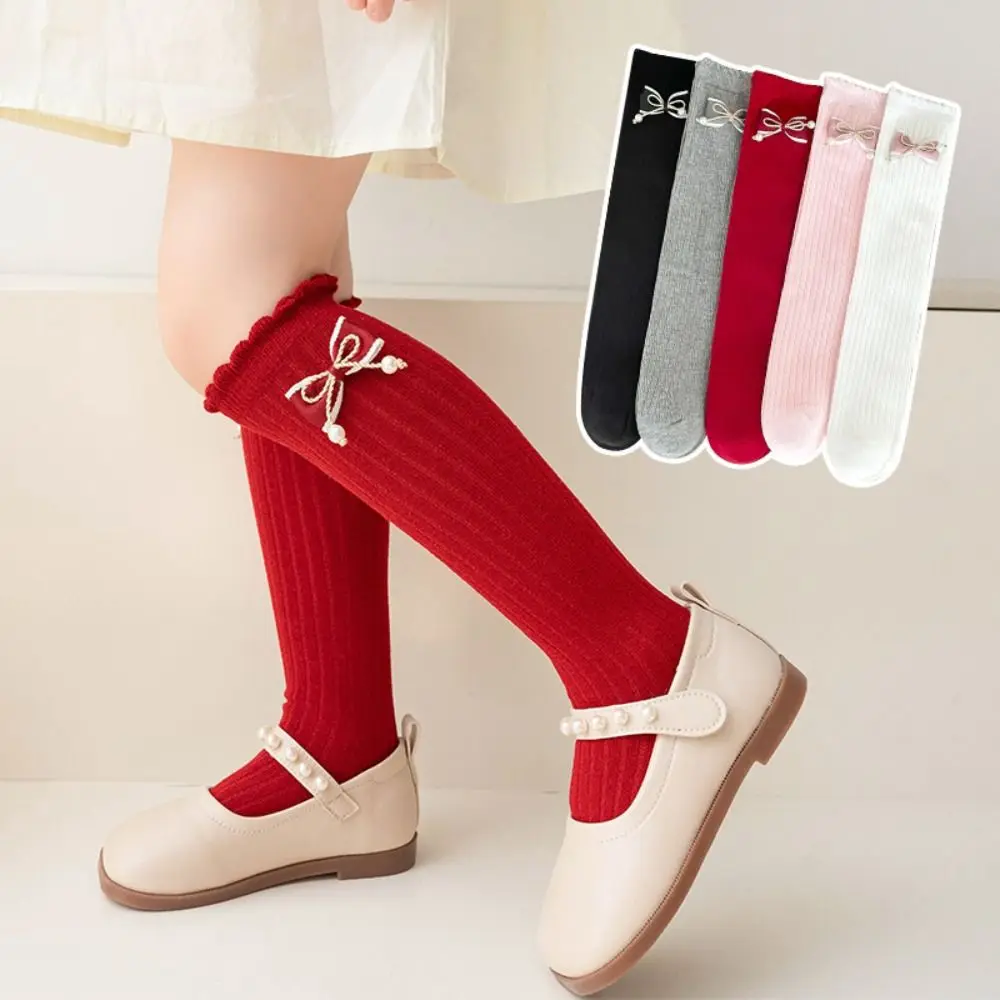 Cute Y2k Children's Bow Stockings Cotton JK New Year Knee Socks Princess Ballet Christmas Middle Tube Socks Kids