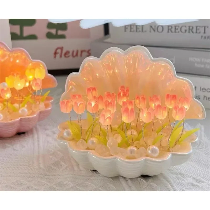 DIY Shell Tulips Night Light Bedroom Decorative Objects For Home