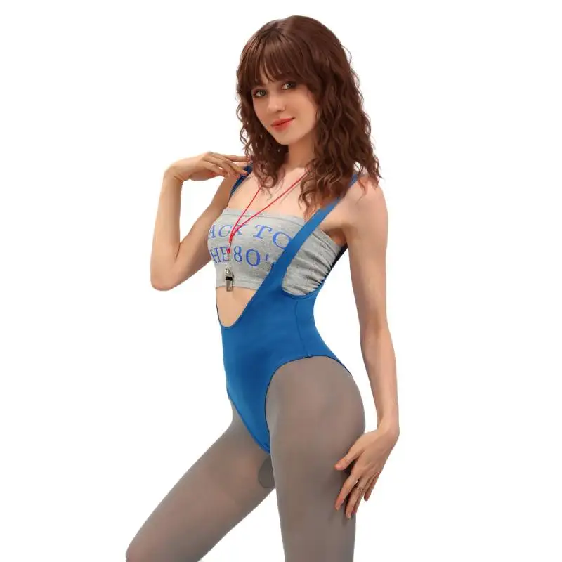 DAZCOS 80s Inspired Workout Costume Lisa Cosplay Costume Women US Size Retro 80s Workout Outfit with Tight Pants Striped Socks