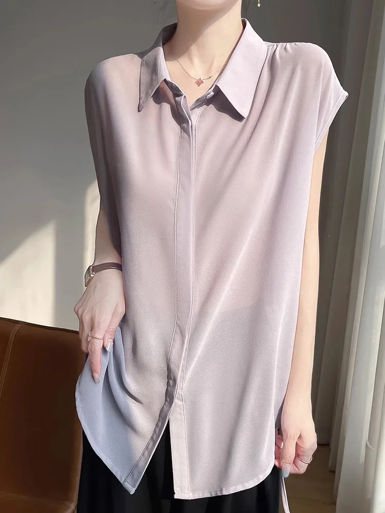 Slimming Effect Summer New Sle Thin Material Loose Women's  Collar Svel irt Base Layer Tank Top Faionable