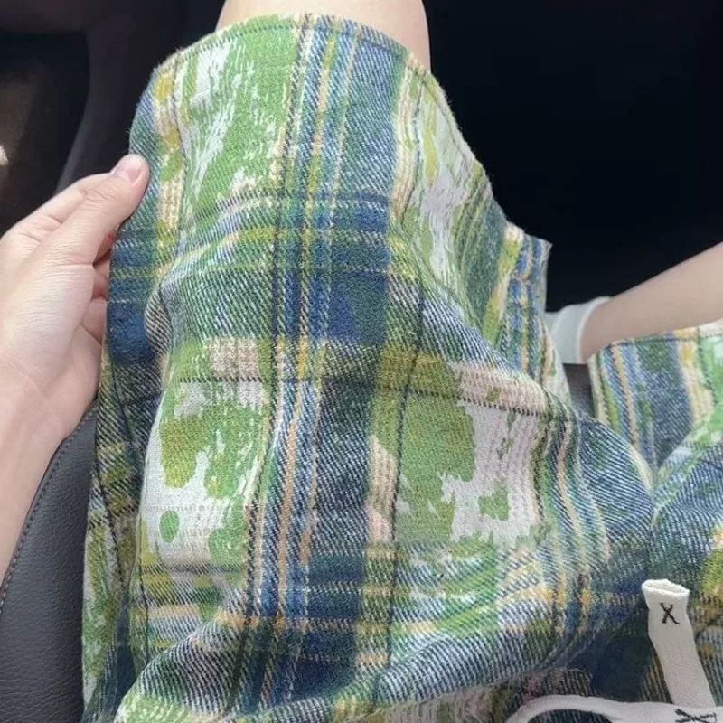 

Мужские повседневные брюки-капри с эффектом тай-дай и клетчатым узором, прямые, свободные, в американском стиле, дышащие, для пляжа и спорта, шорты в стиле Highstreet, повседневные брюки