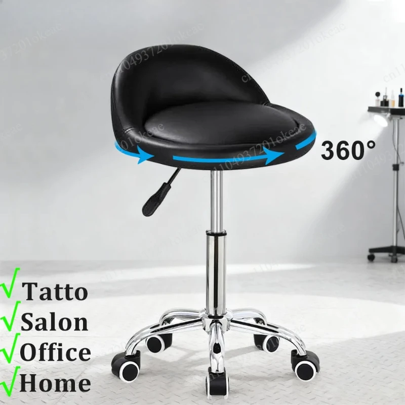 chair with wheels, adjustable barber, fashionable and rotatable furniture, roller chair, rotating and rolling stool
