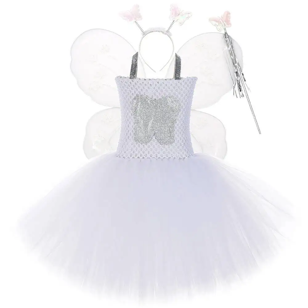 Disfraz de Hada de diente blanco para niñas, vestidos de Halloween de Navidad, traje de Tutus de Ballet de princesa de Ángel y elfo con alas de mariposa