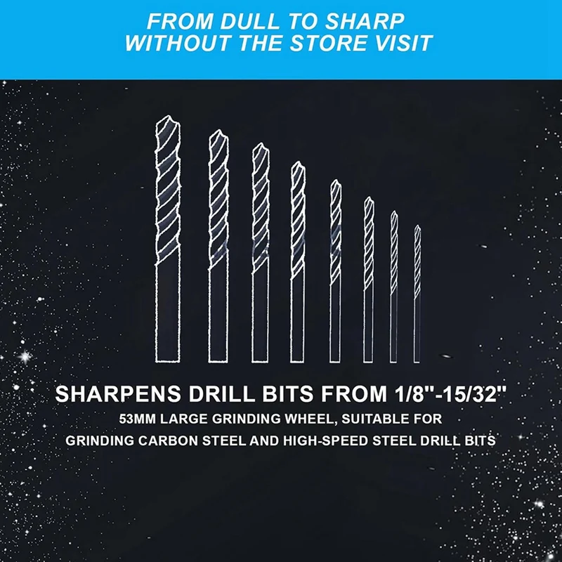 Drill Bit Sharpener Kit with Wrench, Screwdriver & Grinding Wheel for Bits 1/8