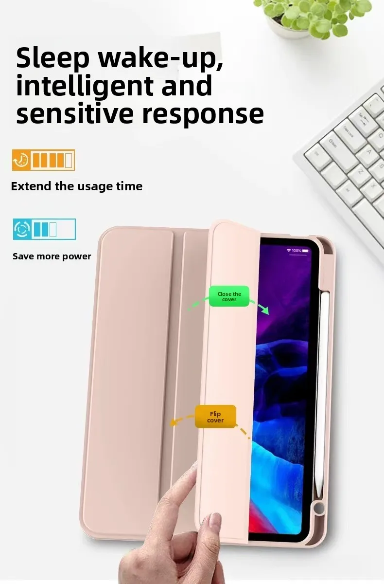 TPU Silikon Tri-Fold Hülle mit Stifthalter für iPad Pro 11 Air 11 Mini 6/7 10.2 – Detail 6