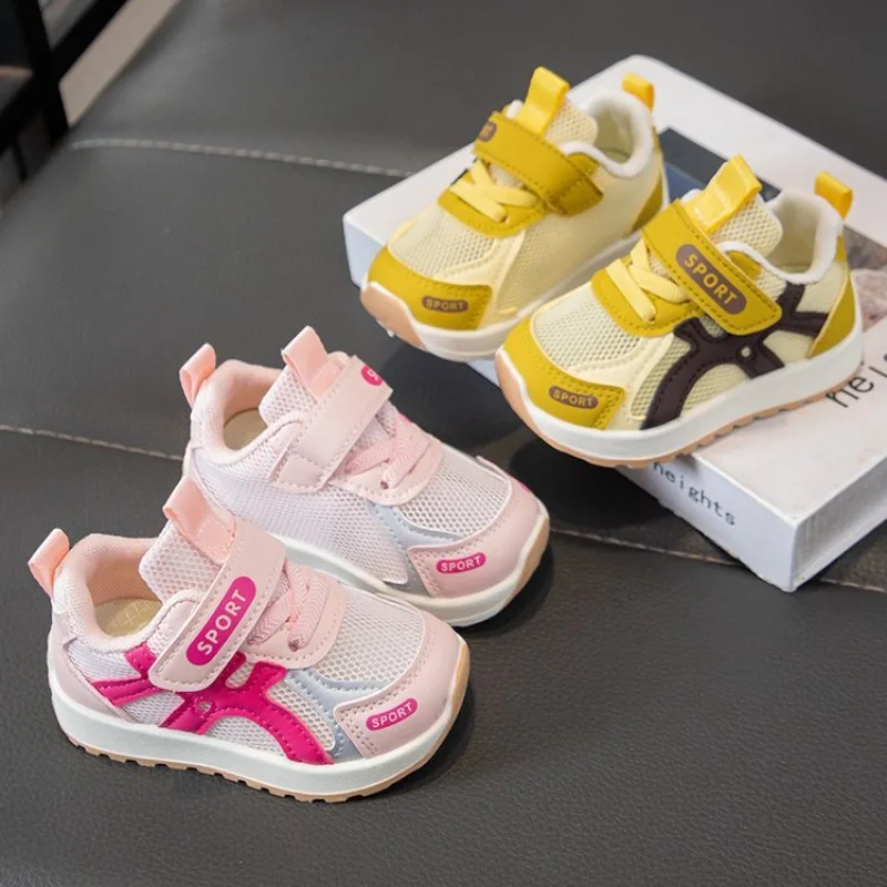 Kids Sneakers Solid Color Non-slip 2026 New Kids Running Shoes Mesh Breathable Children Fashion Shoes Thick Soft Sole Trendy