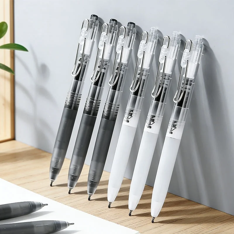 Press-Type Direct Liquid Large-Capacity Pen, 0.5 Black Ink, Simple Transparent Pen Body, Quick-Drying, Metal Pen Clip, for Student and Office Writing, Large-Capacity Ink Cartridge, Exam Practice Pen