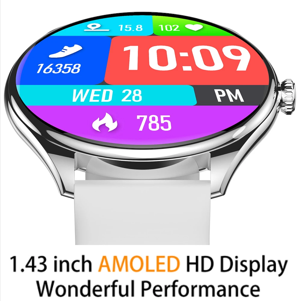 

696 New Women 1.43" AMOLED Screen Blue Tooth Call Sports Waterproof Smart Watch Heart Rate Health Sound Recording Smartwatches
