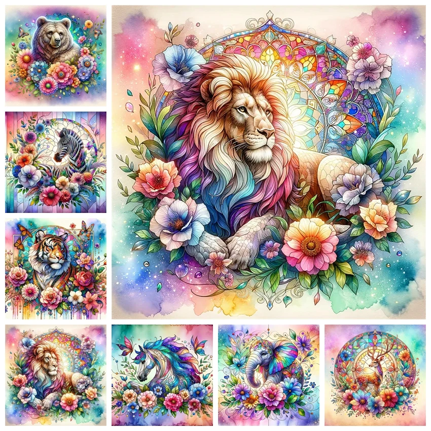 

Diamond Painting 5D DIY Stained Glass Flower Animal Art Full Drill Unicorn Bear Elephant Cross Stitch Kit Handicrafts Home Decor