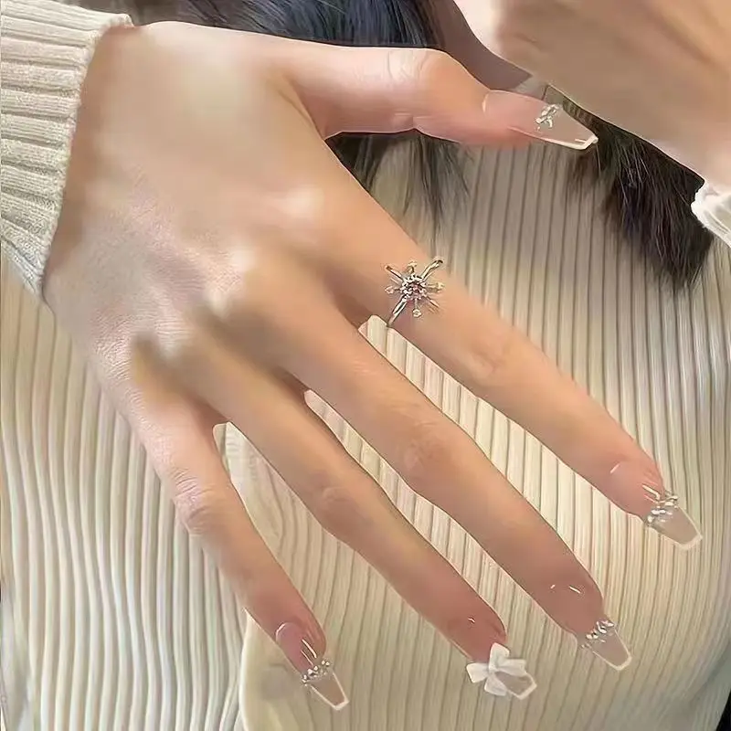 24PCS/1BOX White Butterfly Chain Short T Fake Nails