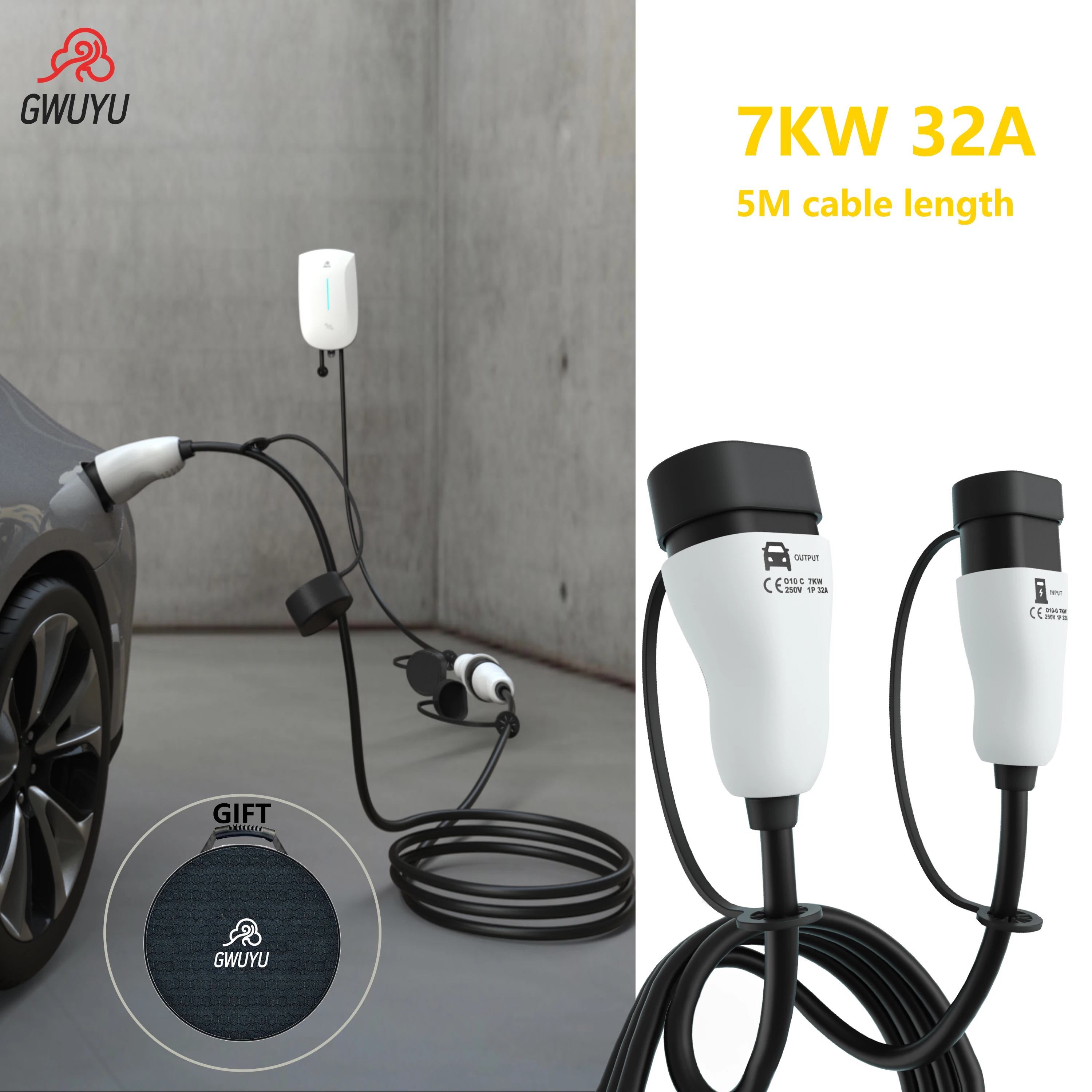 

Удлинительный кабель для зарядки электромобилей GWUYU 5M Type 2, 32А, 22 кВт, IEC62196, водонепроницаемый, для электромобилей ЕС