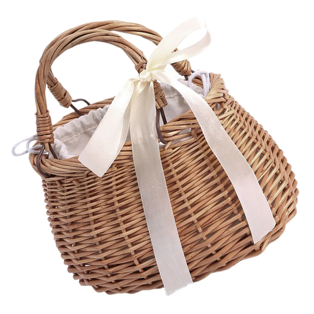 

Wicker Flower Basket Handwoven Storage Container Picnic Purse Rattan Beach Bag Rural Style Home Decor Natural Long Lasting Use