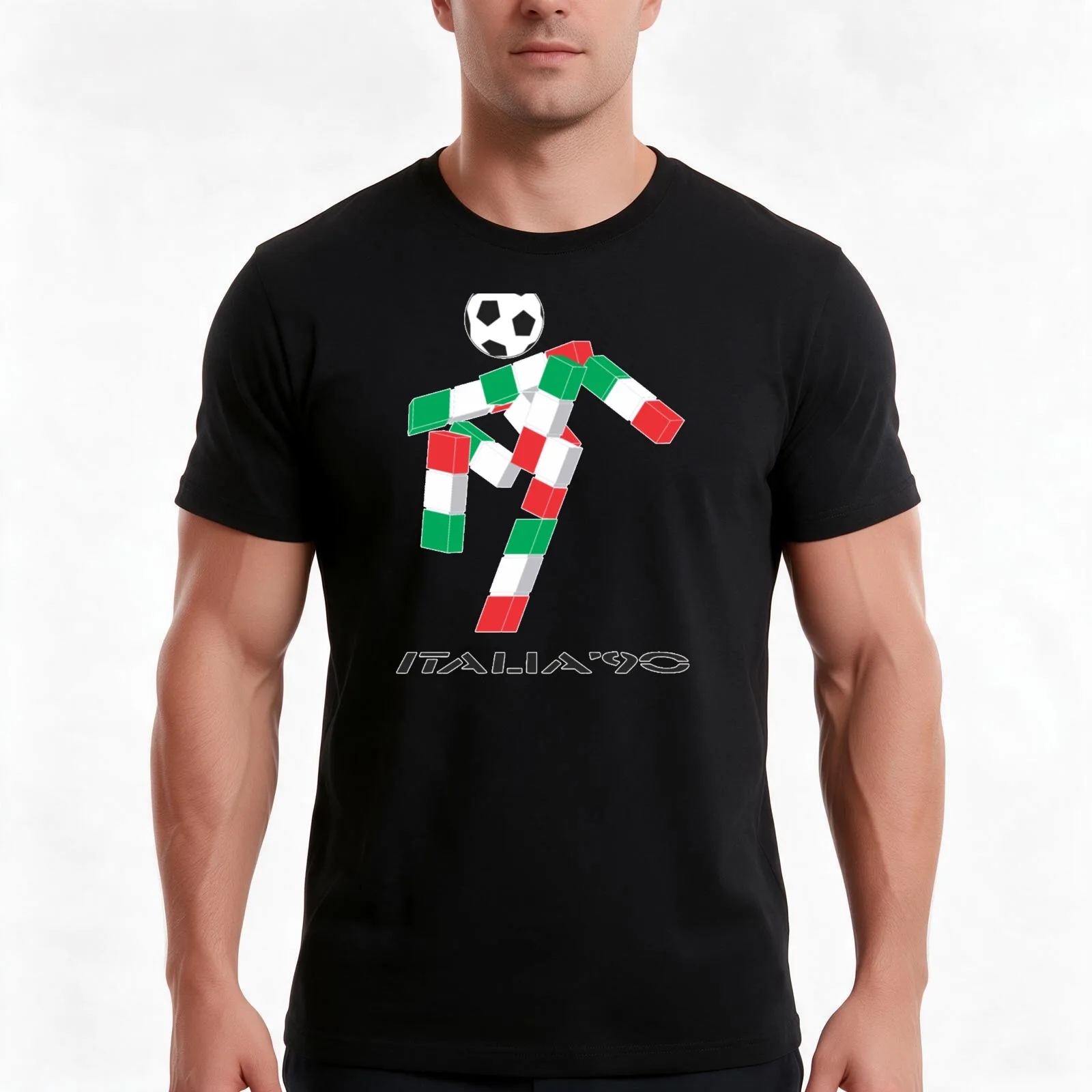 Italia 90 footballer logo T-Shirt, Summer Casual Cotton Tee, Oversized Streetwear Tops, Vintage Graphic Print, Unisex Men Women
