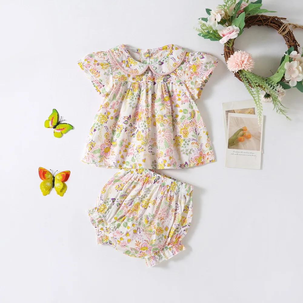 

MILANCEL 0-3 Y Baby Clothing Set Peter Pan CollarTee And Floral Bloomers 2Pcs Girls Clothes Suit