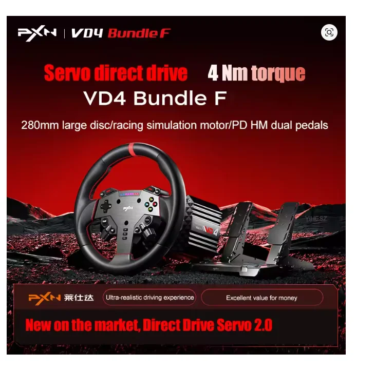 Racing Steering Wheel 4Nm Steering Force Feedback Simulator for Games PXN VD Series Direct Drive Servomotor for PC