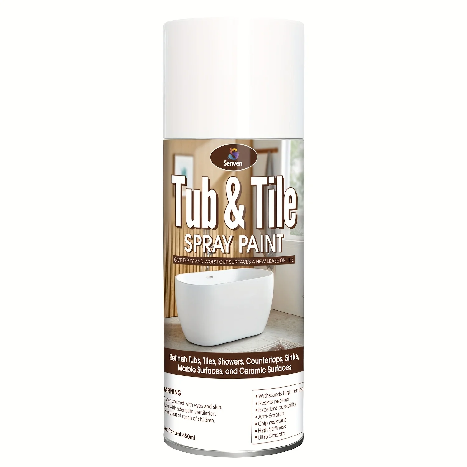 16oz Tub and Tile Spray Paint White Gloss Aerosol Tile Spray Paint Bathtub Paint Refinishing Kit for Tiles Ceramic Porcelain Fiberglass Resurfacing Bathroom Walls Bathtubs Sinks Countertops Toilets