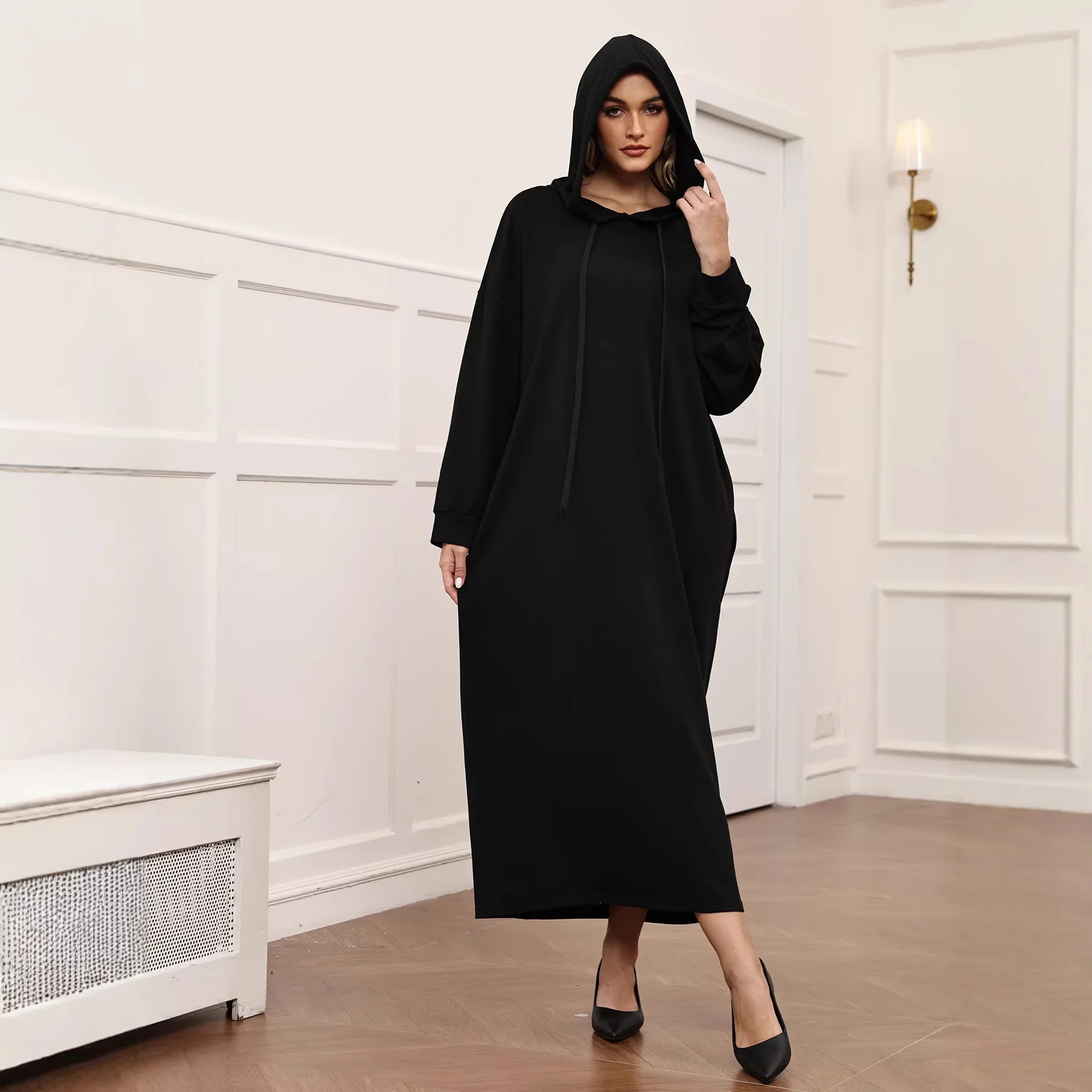 

Элегантное однотонное платье-абайя для мусульманок на Ид и Рамадан, свободный крой, в стиле Дубай, исламская одежда, модная турецкая роба