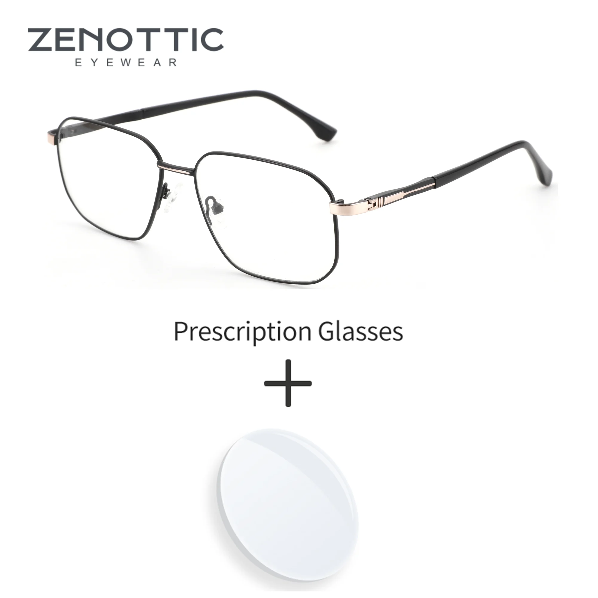 

ZENOTTIC (XL Size) 2025 Fashion Square Prescription Eyeglasses Men for High-quality Metal&Acetate Photochromic Optical Glasses