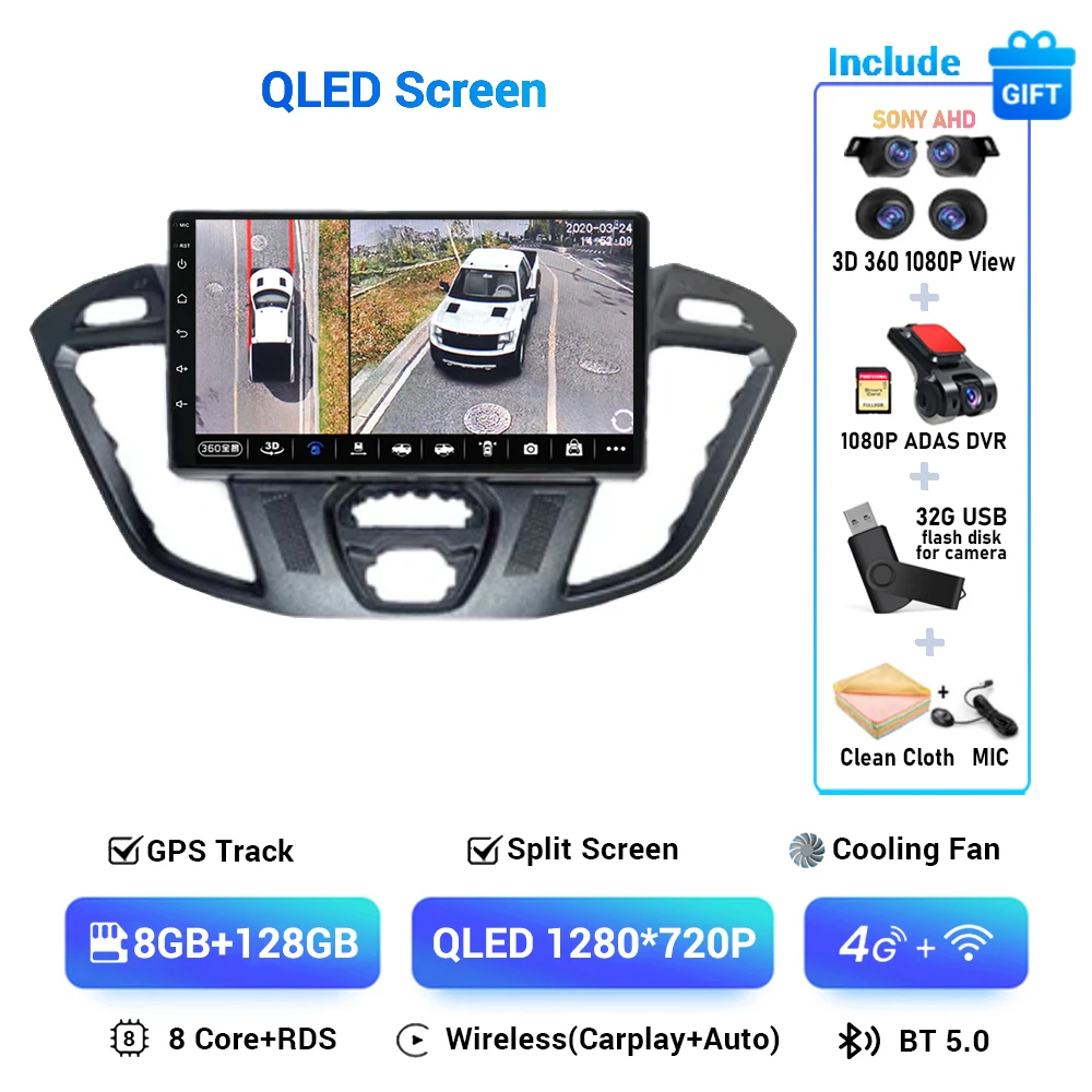 Android 15 Voor Ford Tourneo Custom 1 Ik Transit 2012 - 2021 Autoradio Navigatie Multimedia Gps Auto Carplay Qled scherm