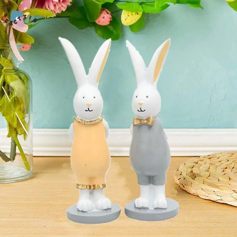 

2pcs Resin Cartoon Rabbit Ornaments Hand-painted Gold Color Egg Animal Model Ornaments Delicate Rabbit Desktop Ornament