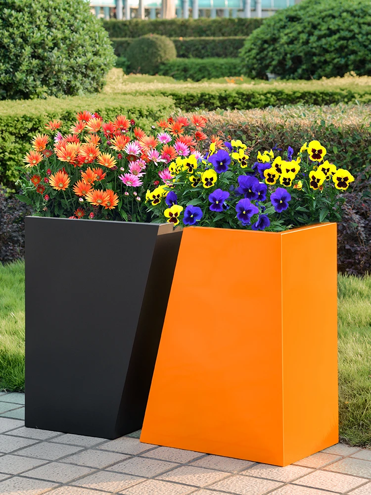 Outdoor stainless steel flower box custom square pot flower bed combination commercial street public square