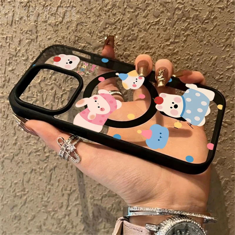Niedliche Cartoon-Hunde Transparente Hülle für Magsafe iPhone 15 16 Pro Max 17 14 11 13 12 Pro Max Plus Hüllen Magnetisches Kabelloses Laden Coque – Detail 2