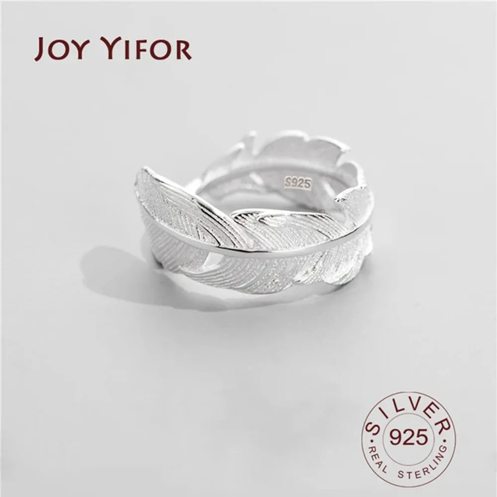 Hot Sale Atmosphere Personality BFCLUB  Silver Color Jewelry High-quality Feather Female Leaf Simple Opening Rings