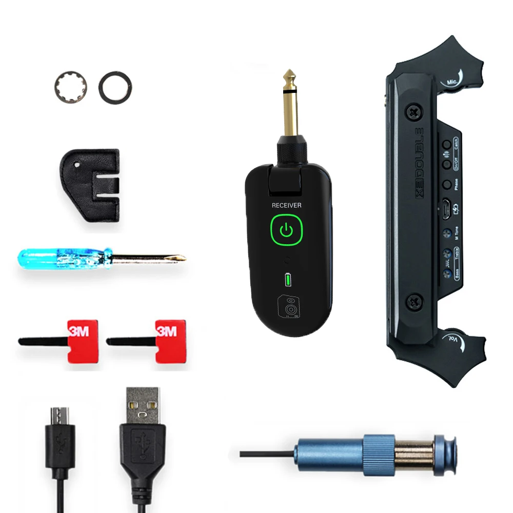 DOUBLE X2 Wireless / Wired Soundhole Pickup with Receiver Microphone for 80-120mm Sound-hole Acoustic Guitar Pickup