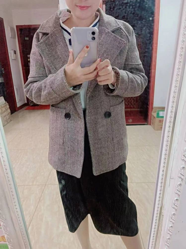 

Новая повседневная ветрозащитная куртка с свободным воротником и карманами для женщин, модное британское шерстяное пальто для женщин, осеннее и зимнее пальто