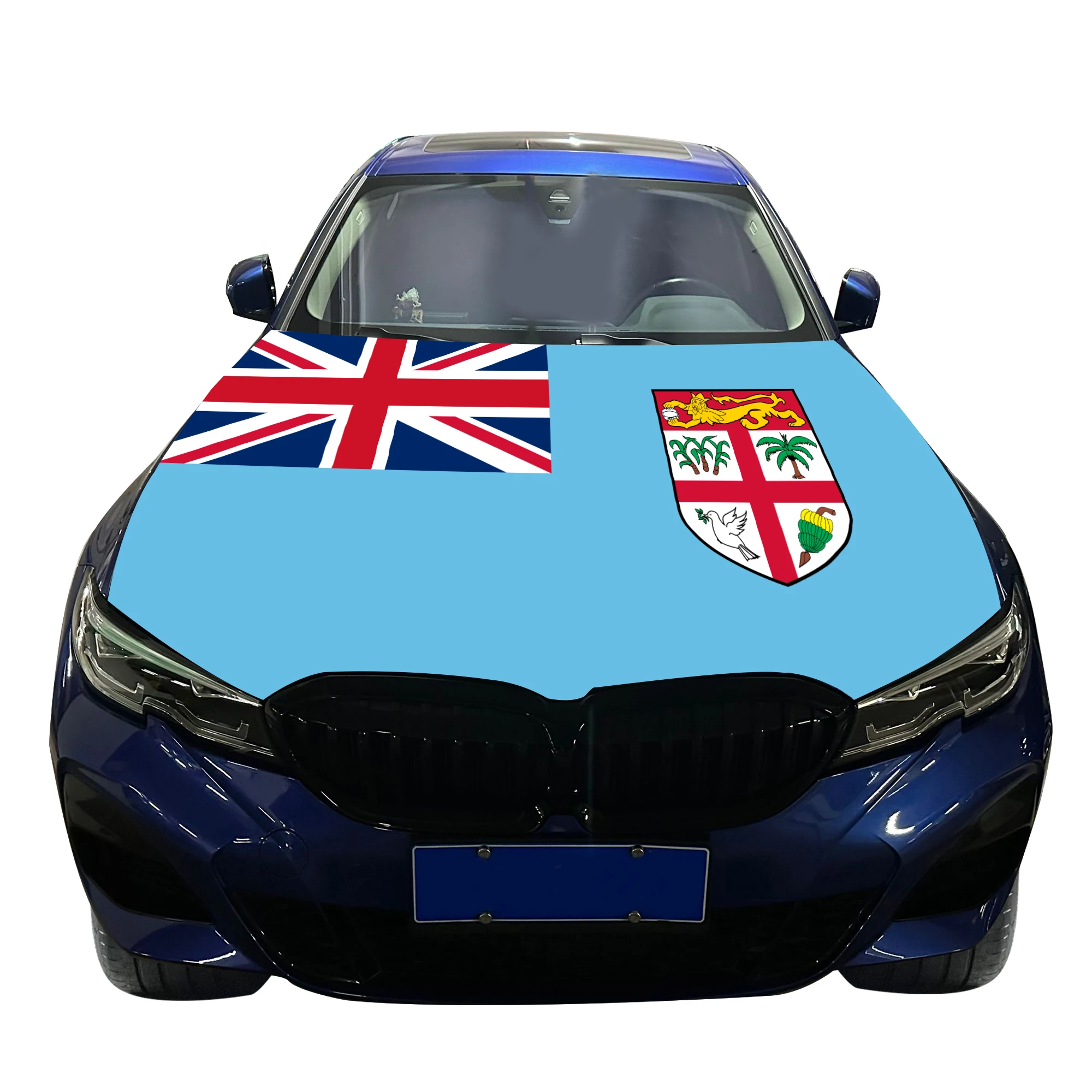 Fiji Car Hood Cover Flag  Universal Size Elastic Polyester 120x150cm for Car Decor