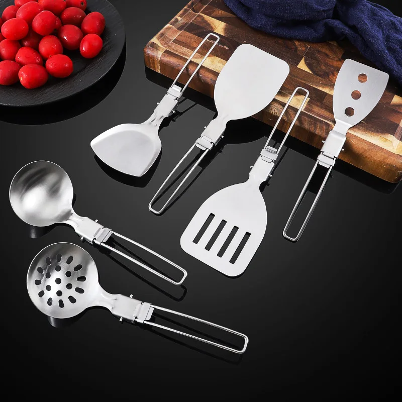 50Pcs/Lot Stainless Steel Camping Cooking Utensils Camp Utensils Folding Kitchen Cooking Utensils Baking Tableware LX6118