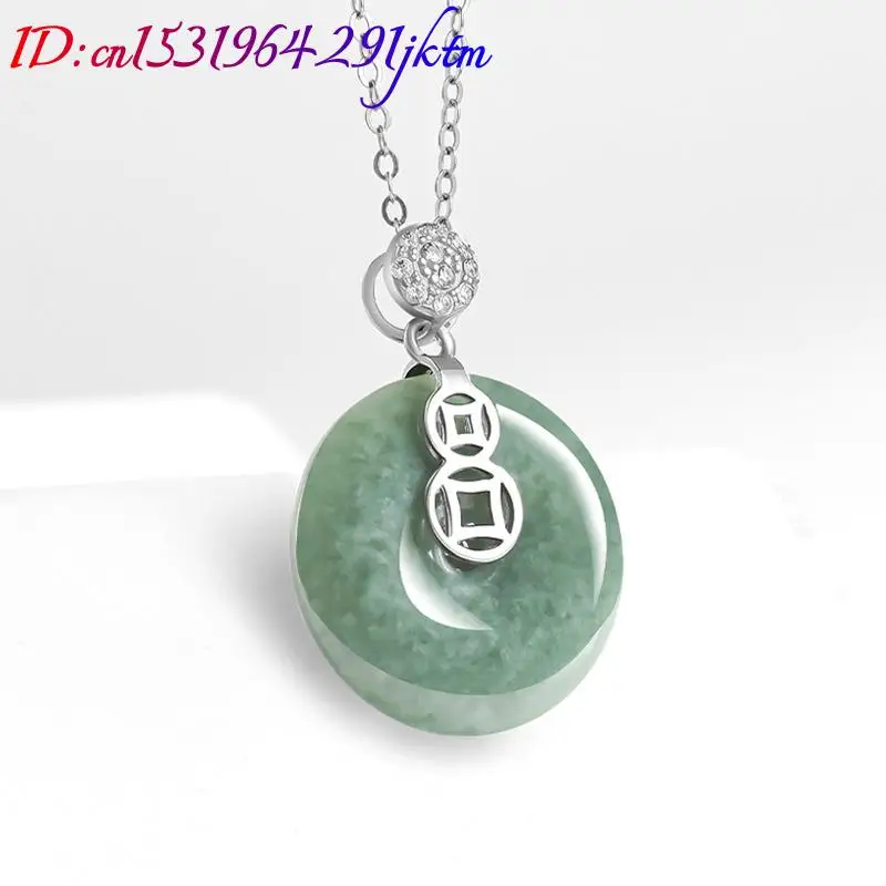 Burmese Jadeite Donut Pendant Necklace Vintage Gifts for Women Burmese Jade Carved Amulet Natural Gemstone 925 Silver Luxury 3