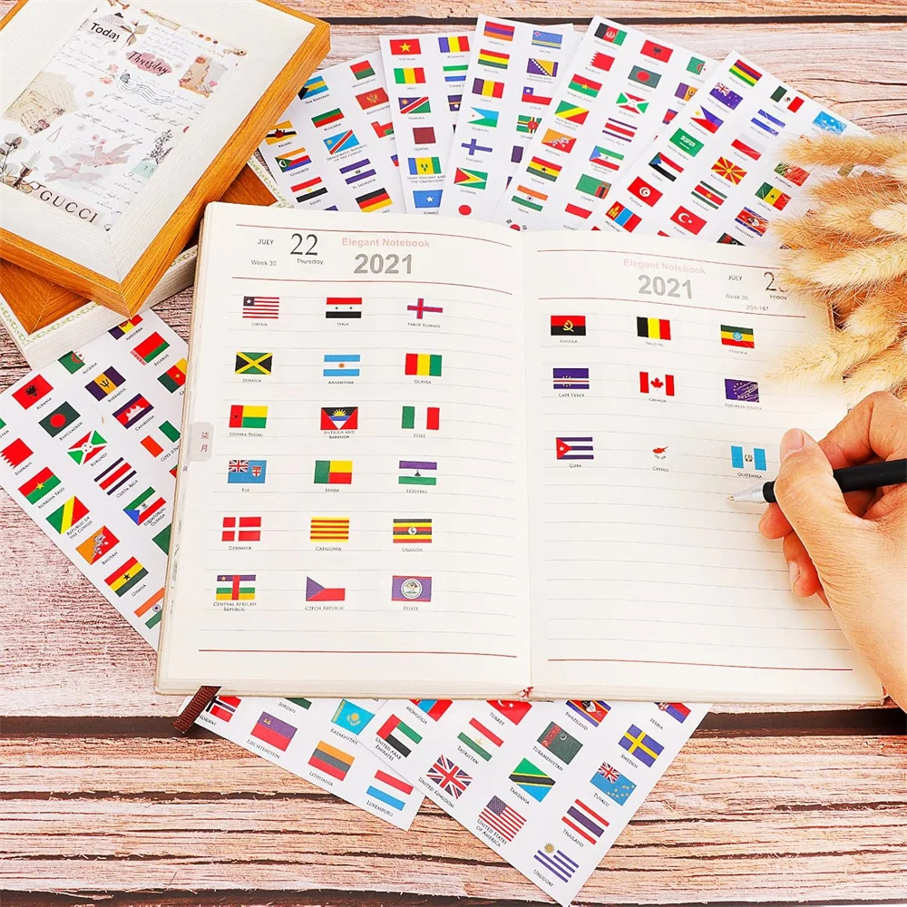 192 Countries World Flag Stickers Self-Adhesive World Country Travel Labels Face Stickers for Journal Party 6 Sheets view 3