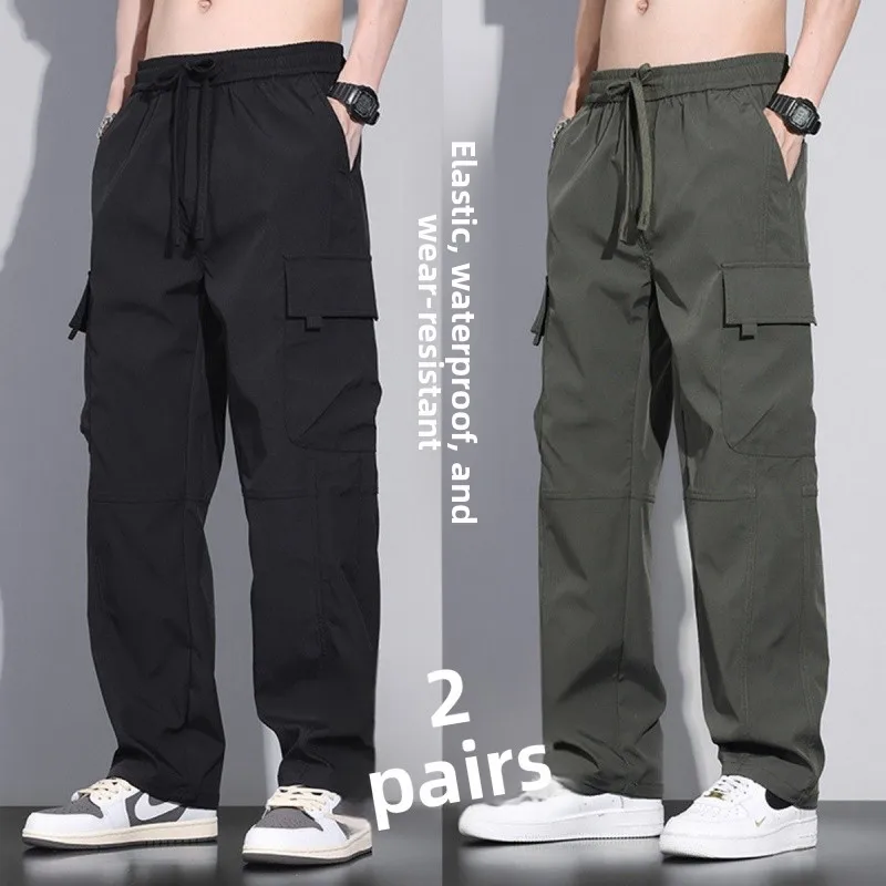 بنطلون رياضي صيفي مرن للرجال متعدد الجيوب مقاوم للاهتراء بساق مستقيمة وطويلة بنطلون عمل متين