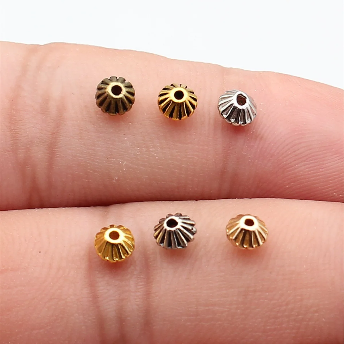 WYSIWYG 40pcs 4.8x4.8x3.6mm 7 Colors Double-Sided Carved Tapered Small Hole Beads Spacer Beads For Jewelry Making