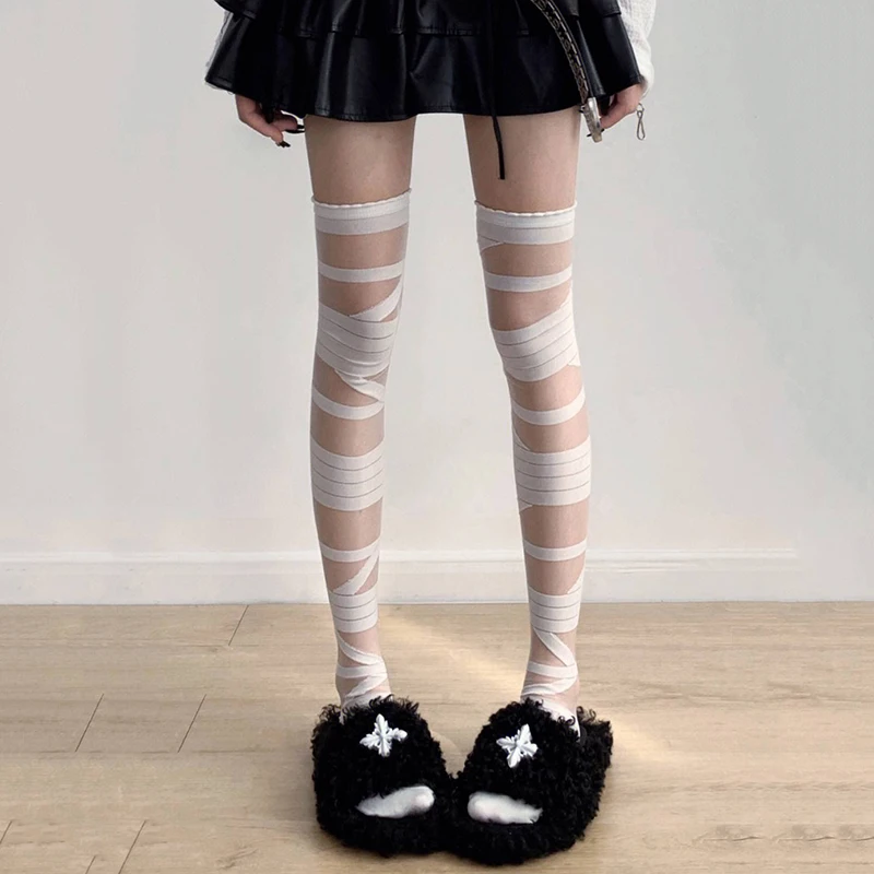 

Lolita Socks Ultrathin Transparent Stocking Kawaii JK Loose Student Socks British Style Sweet Girl Striped Knee High Stockings