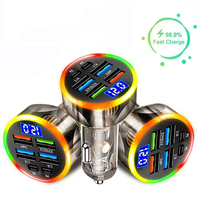 66-250W PD Car Charger QC3.0 Fast Charge One To Six Car Cigarette Lighter Plug Car Charger Flash Charge With Digital Display
