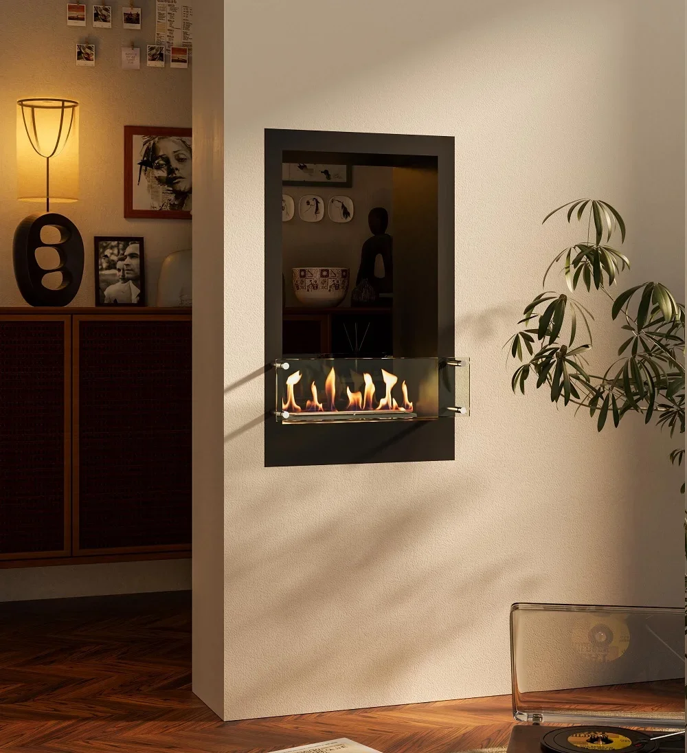living Fire 90cm Remote Control Black/silver Built in Fireplace