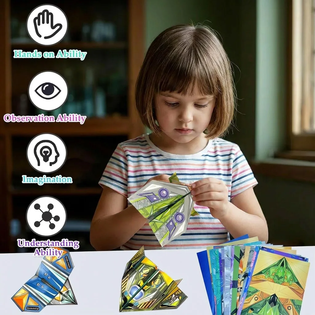 Kids Paper Airplane Craft Kit 16 Designs 32Pcs Origami Paper World Record Planes Handmade Toy Gift For Boys Girls