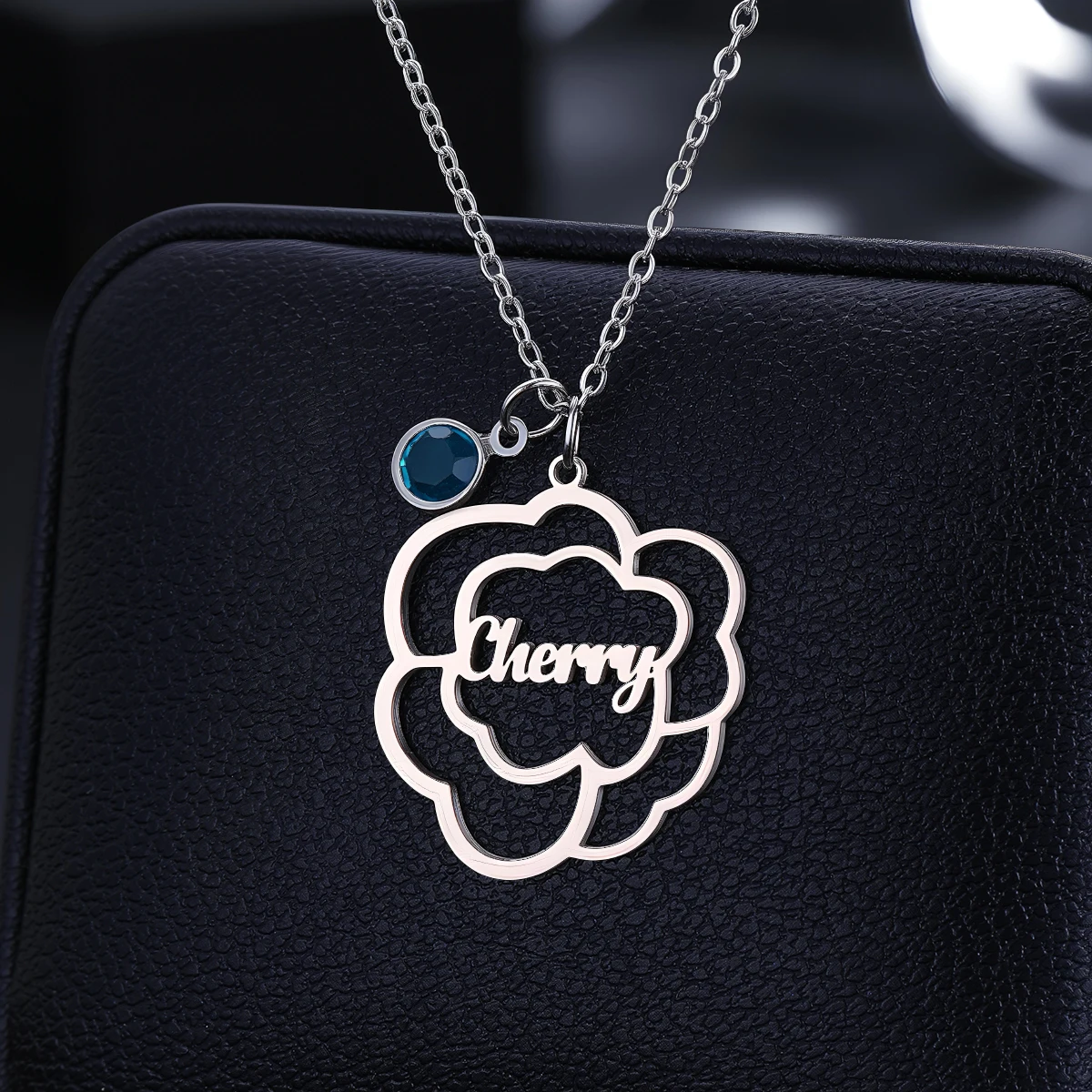 

Vintage Rose Flower Blue Crystal Pendant Necklace for Women Girl Customized Name Clavicle Choker Jewelry Friend Perfect Gifts