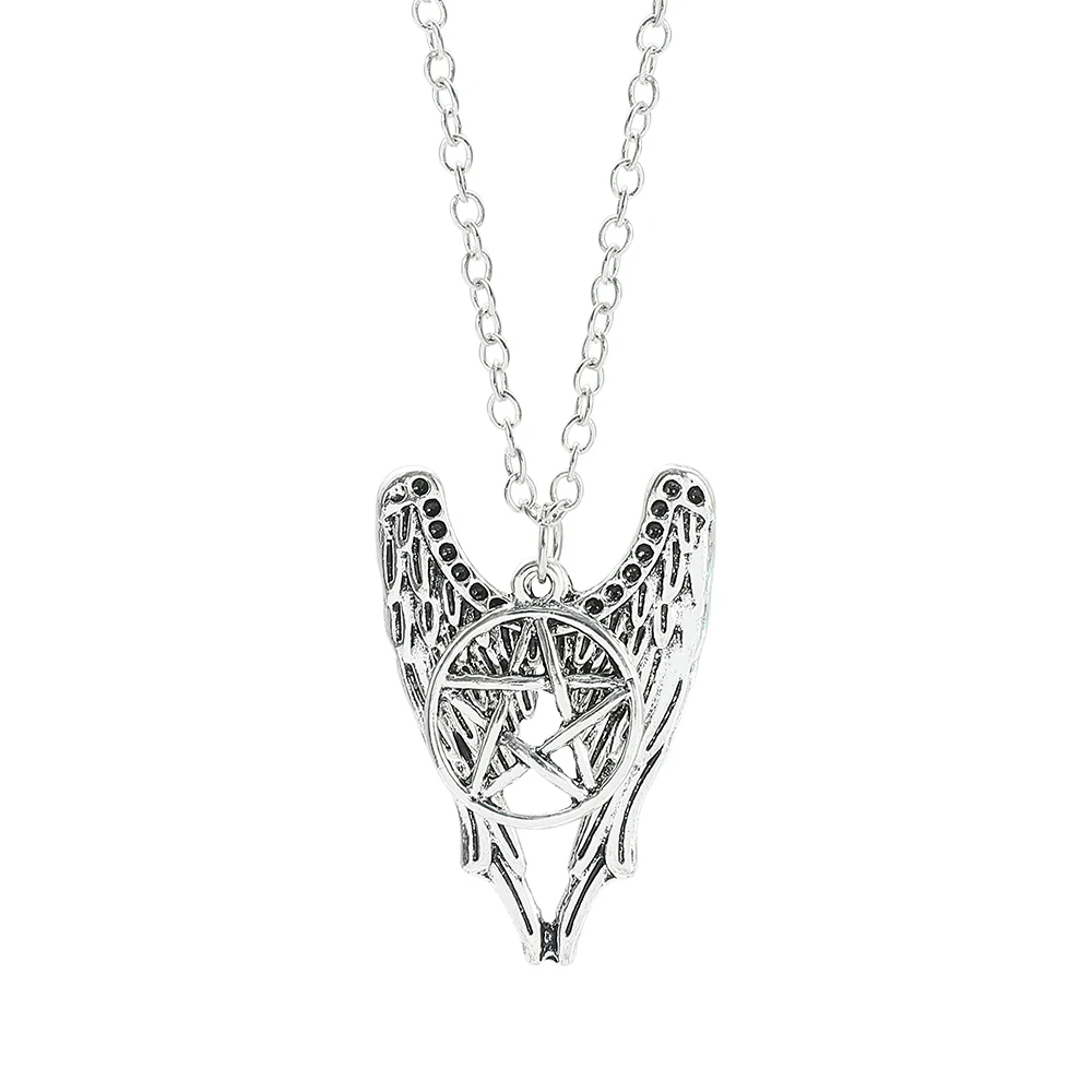 Supernatural Necklace Wing Pentacle Pentagram License Plate Amulet Pendant Women Men Statement Necklaces