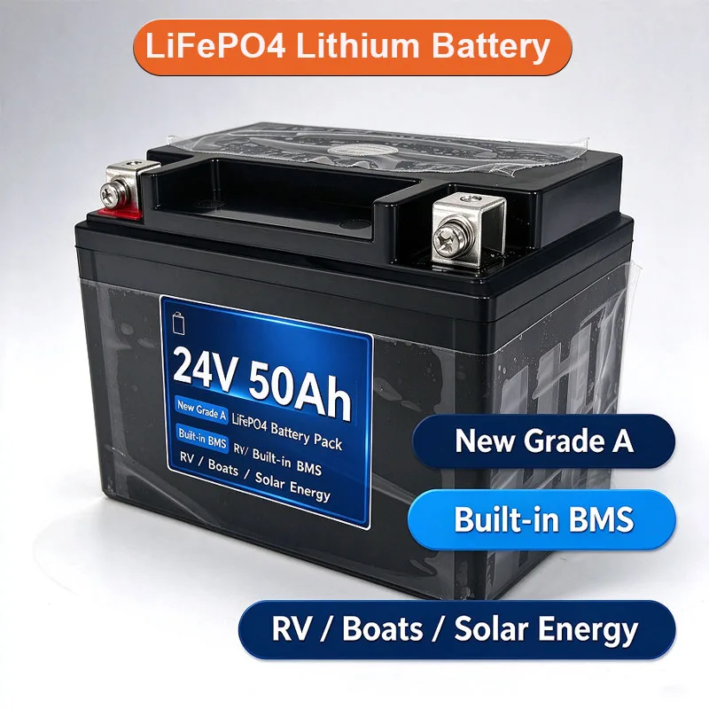 24V 100Ah LiFePO4 Lithium Battery 50Ah Capacity Built-in BMS 4000 Deep Cycles Perfect for Camping Solar Home Backup