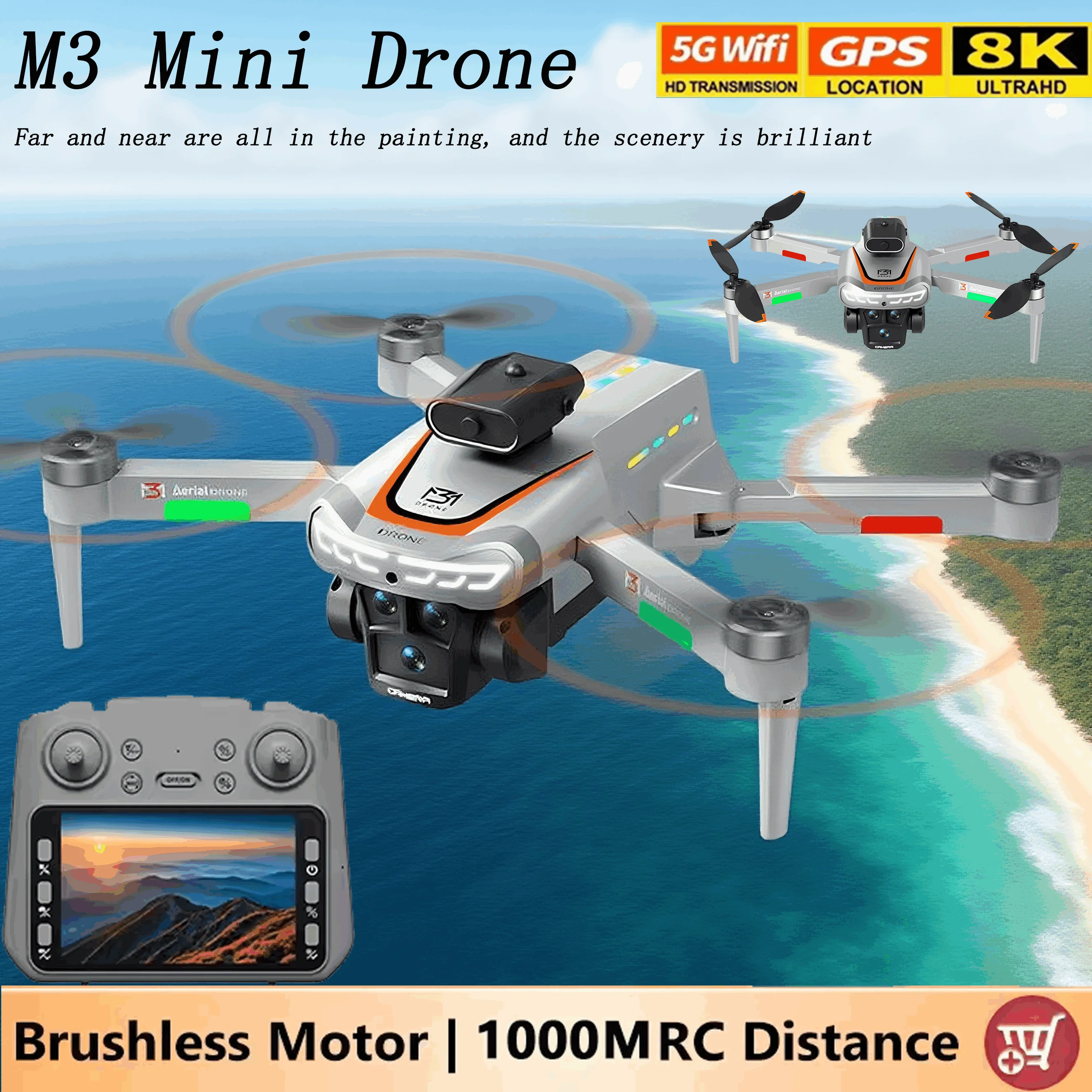 2025 New M3 Drones GPS 8K Professional HD 360° Dual Cameras 5G WIFI Brushless Motors Obstacle Avoidance Foldable Quadcopter Toys