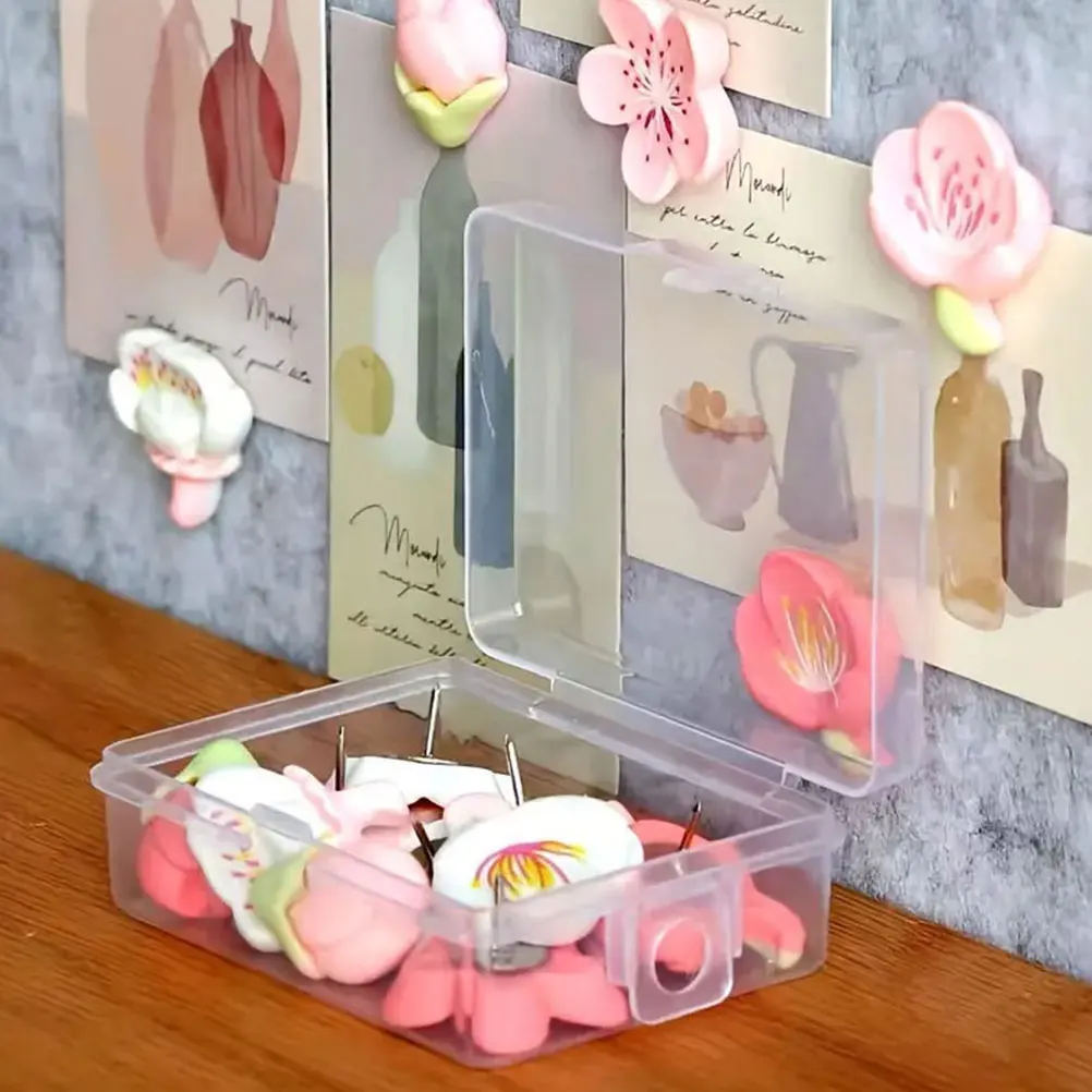 

24Pcs Cherry Blossom Flower Thumb Tacks Decorative Push Pins Cork Board Photo Wall Bulletin Board Office Decorative Thumb Tacks