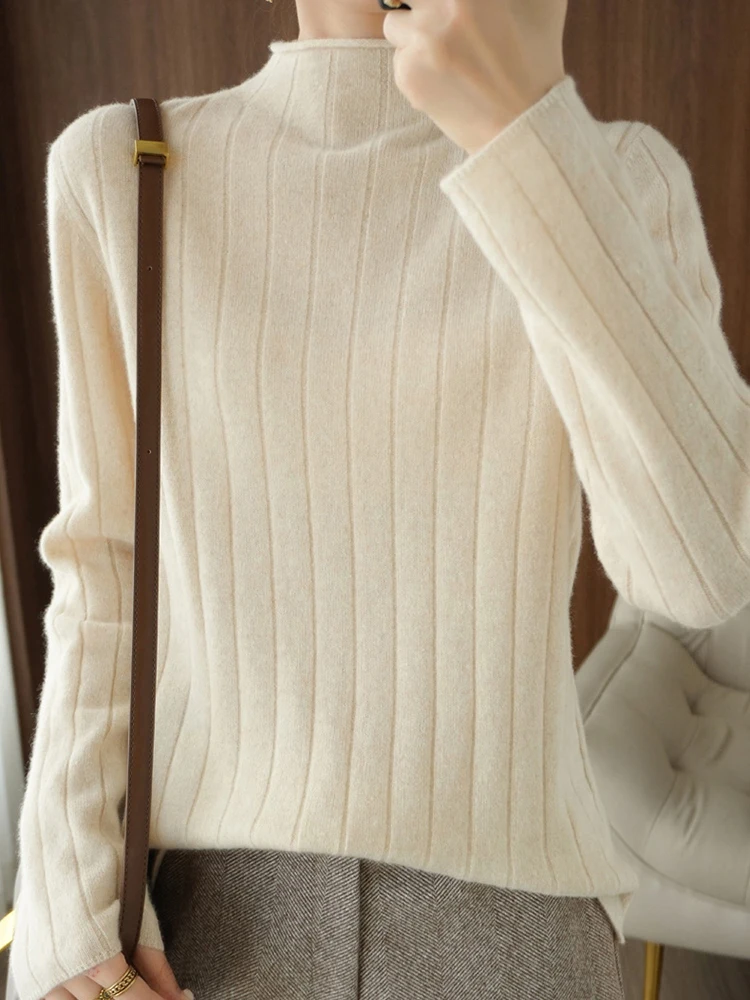 Maglioni lavorati a maglia a collo alto a coste da donna autunno inverno pullover a maniche lunghe maglione sottile femminile solido maglieria