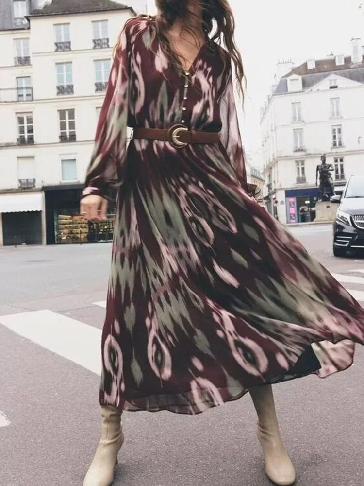 Spring New Arrival Women's Dr ZA2025 with Belt Waist Cinching Silk Satin Feel Good Quali Faionable Ethnic Sle