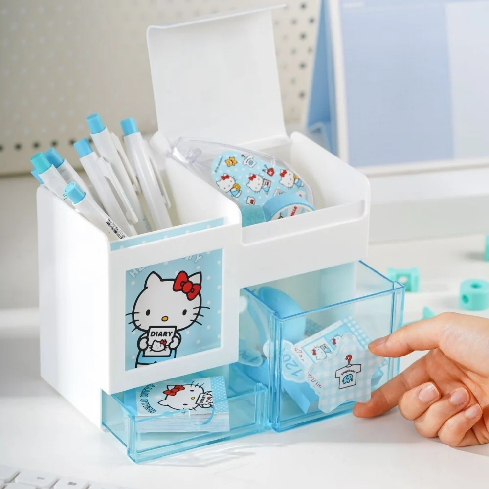 Genuine Sanrio Hello Kitty Multi-Tiered Pencil Holder Cute Kt Cat Desktop Stationery Storage Box Home Use Makeup Tools Organize view 5