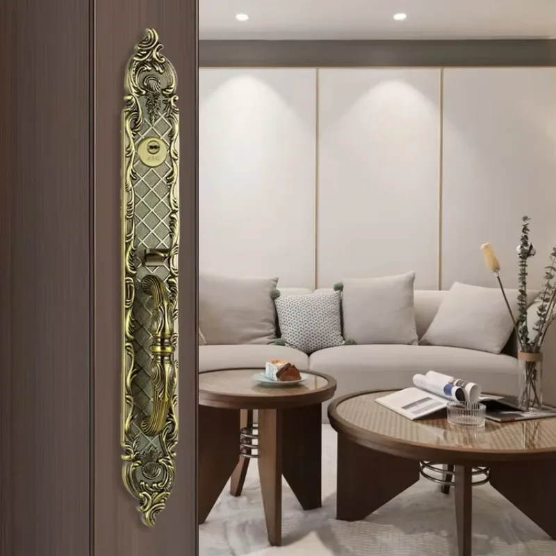 European Style Villa Door Exterior Red Bronze Double Pull Sliding Zinc Alloy Antique Furniture Combination Door Lock