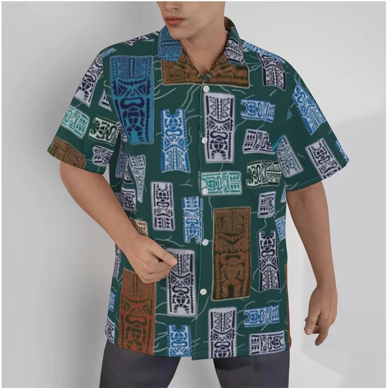 Vintage 3D Graffiti Tiki Printed Shirts For Men Children Fashion Personalitry Short Sleeve Lapel Shirt Unisex Hawaiian Blouses
